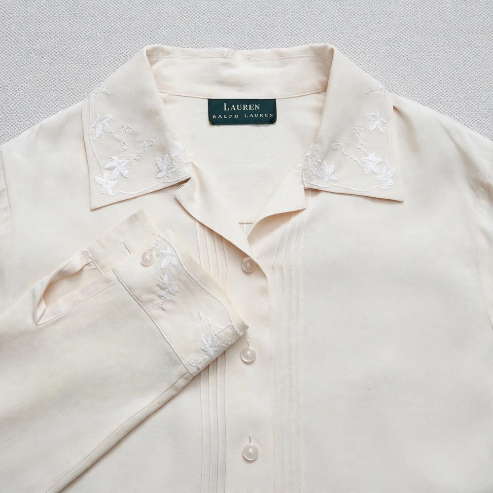Lauren Ralph Lauren Embroidered Blouse Cream AS IS Womens Medium